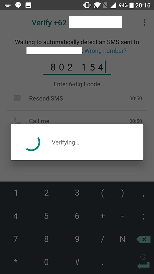 whatsapp setting - ganti nomor menu nomor baru - kode verifikasi
